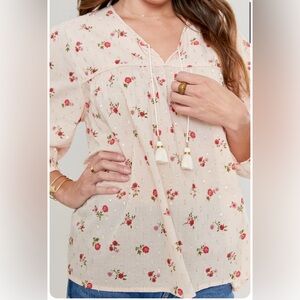 Pink Chicken Floral Blouse with Tassels